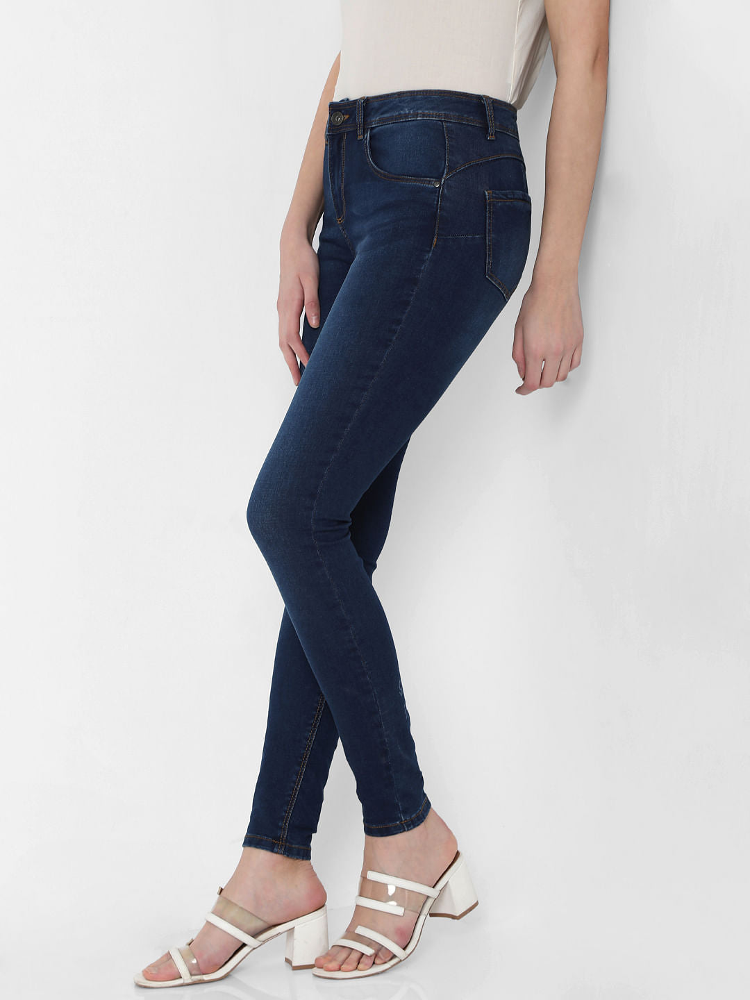Blue Mid Rise Super Skinny Jeans