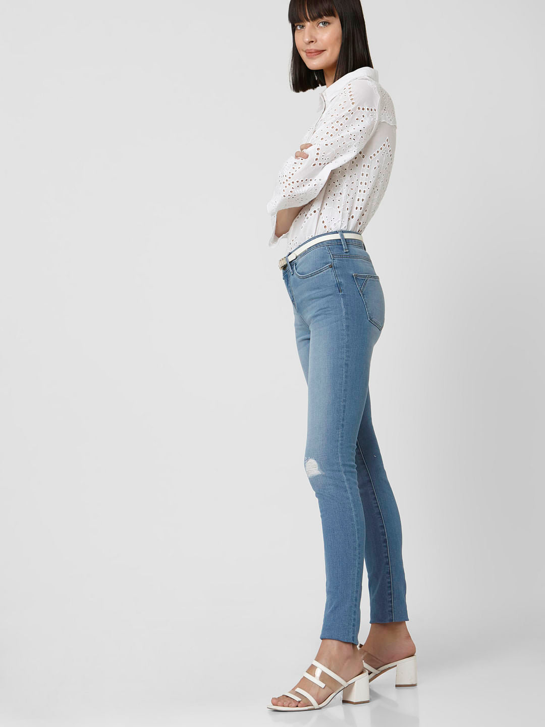 Blue Mid Rise Ripped Wendy Wendy Skinny Jeans