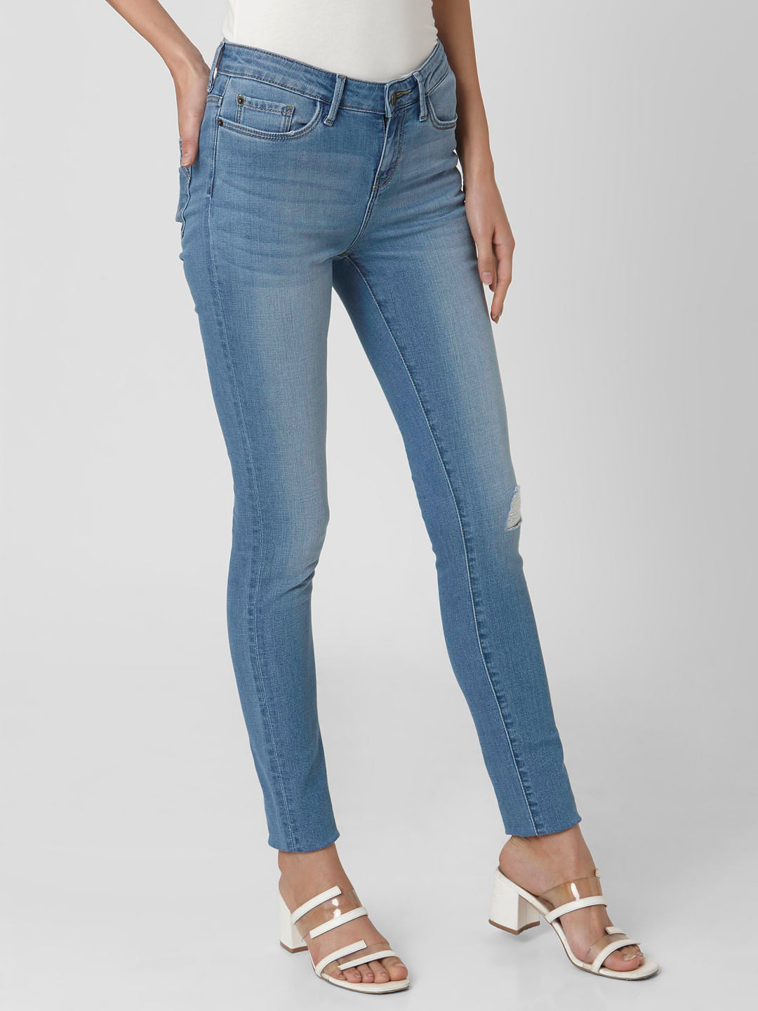 Blue Mid Rise Ripped Wendy Wendy Skinny Jeans