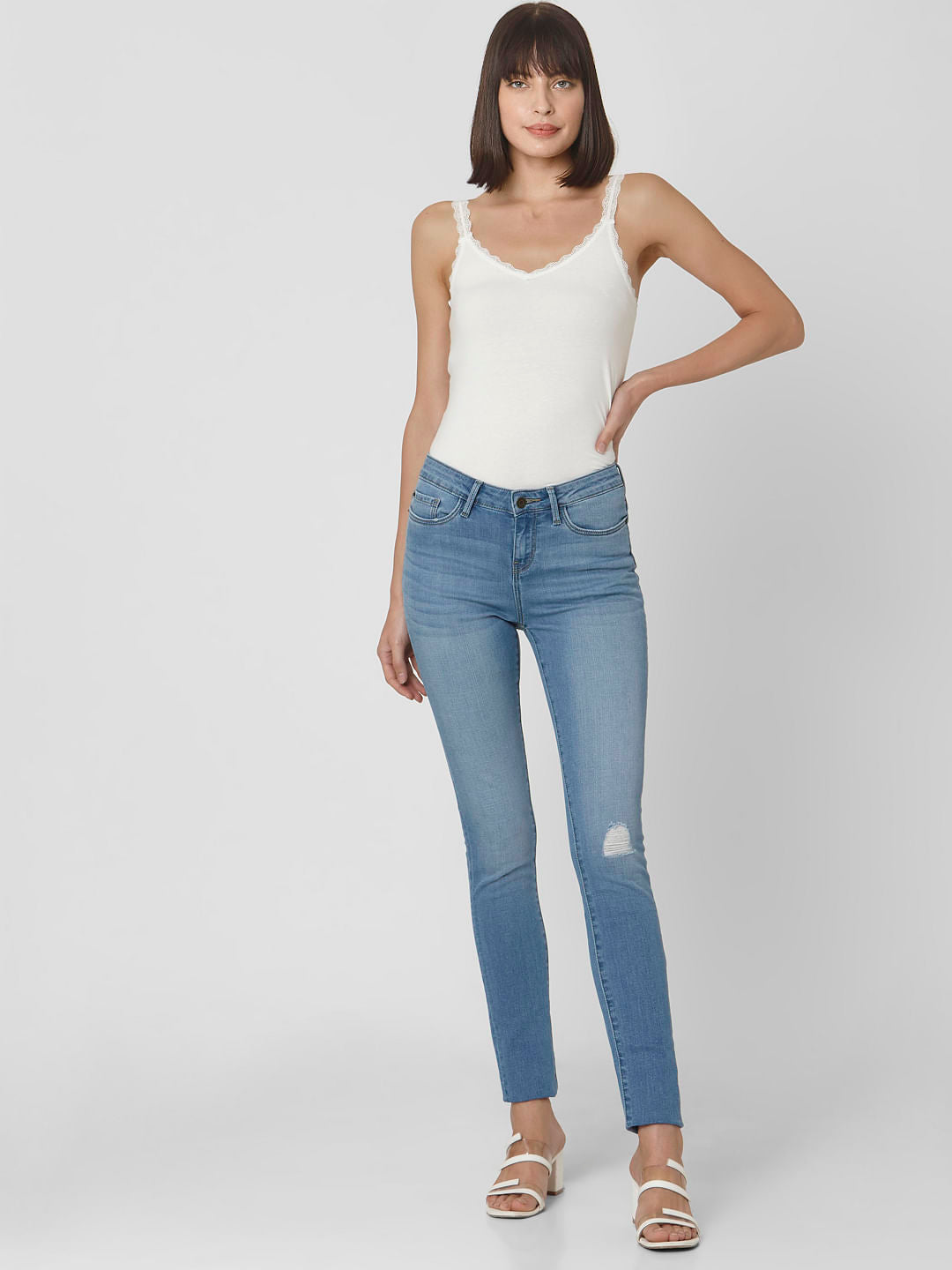 Blue Mid Rise Ripped Wendy Wendy Skinny Jeans