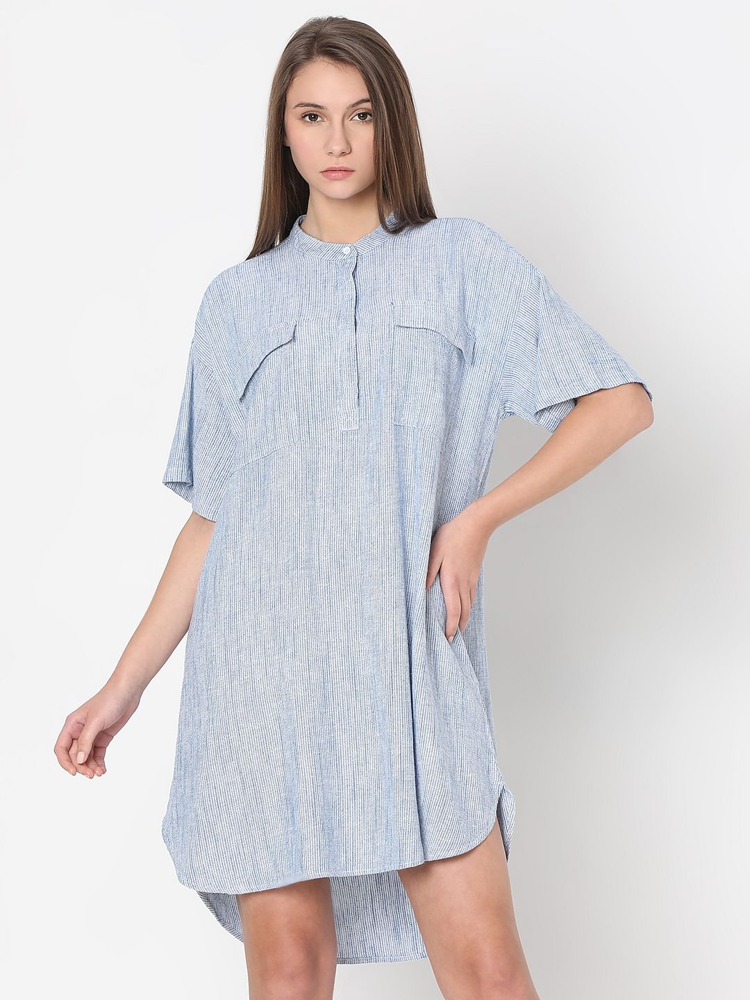 Light Blue Striped Tunic Dress