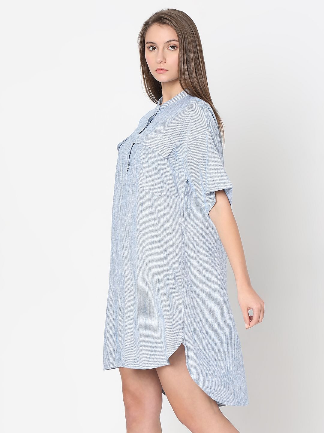 Light Blue Striped Tunic Dress