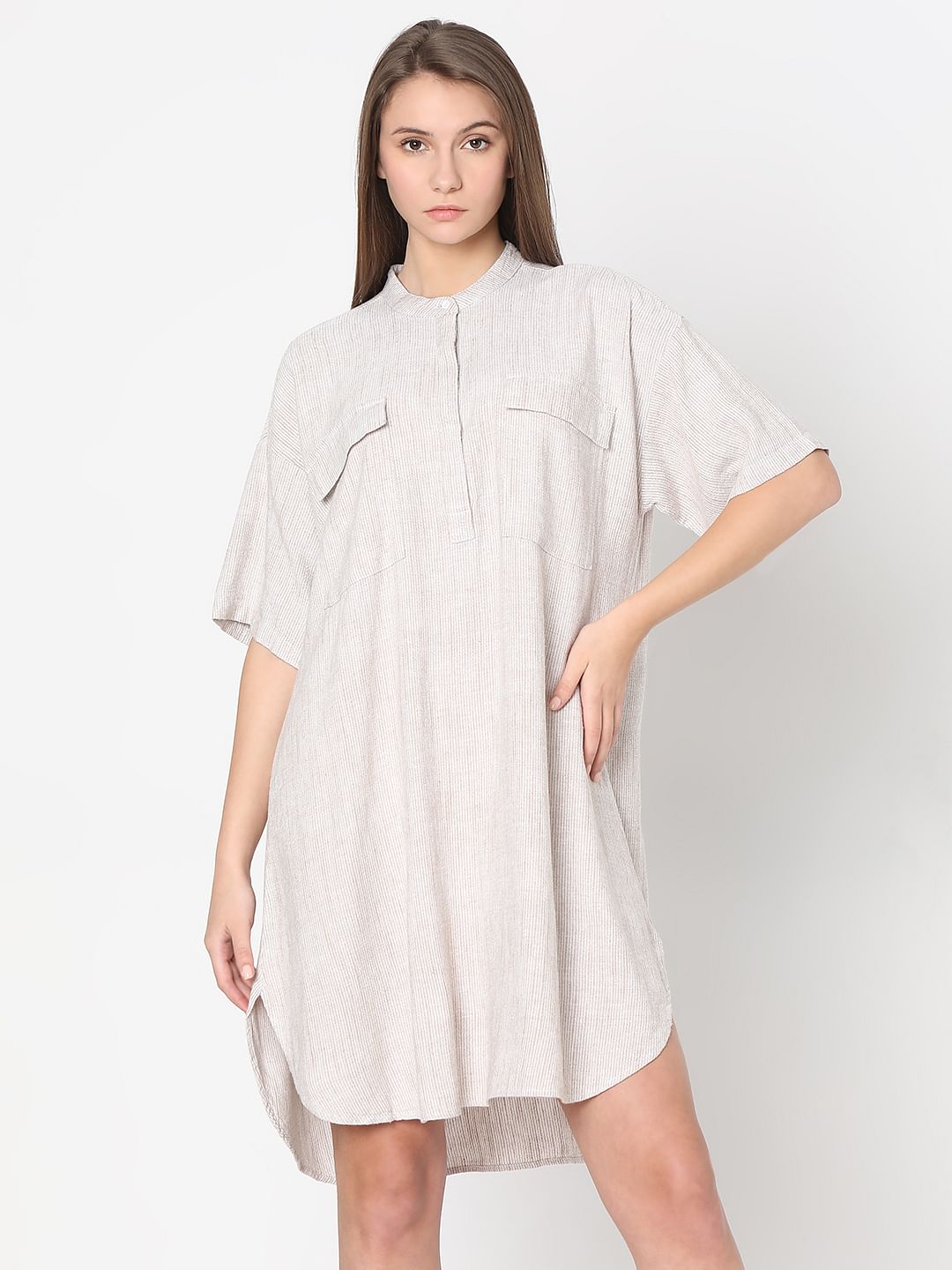 Light Brown Striped Tunic Dress