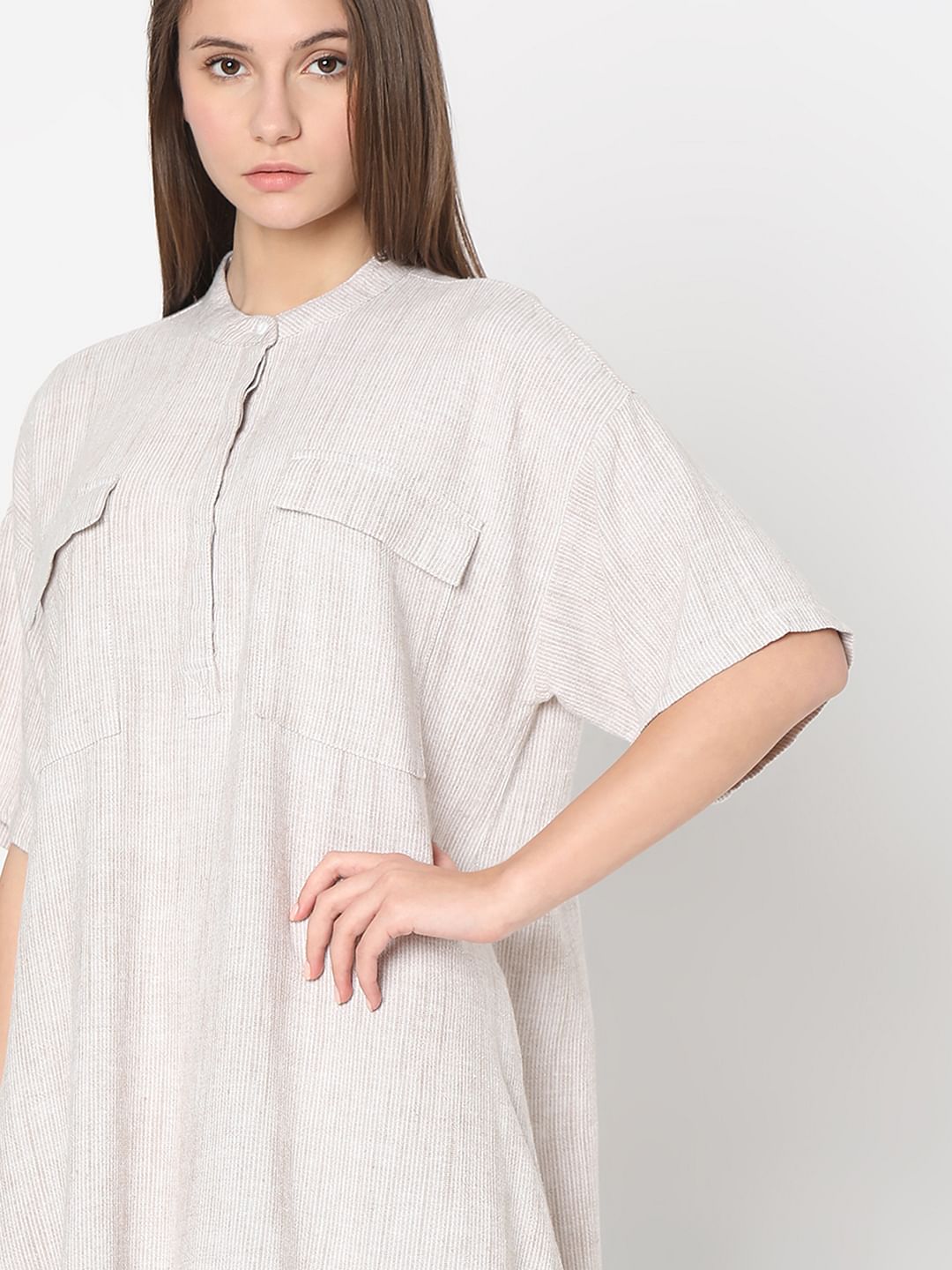 Light Brown Striped Tunic Dress