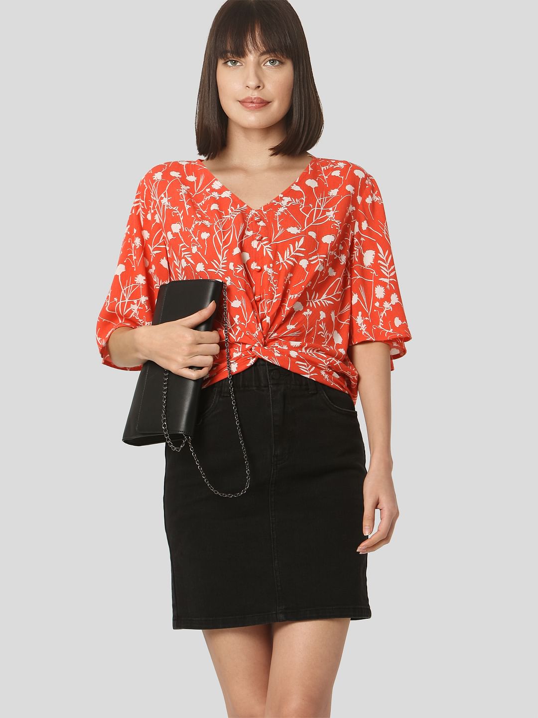 Orange Tropical Print Top