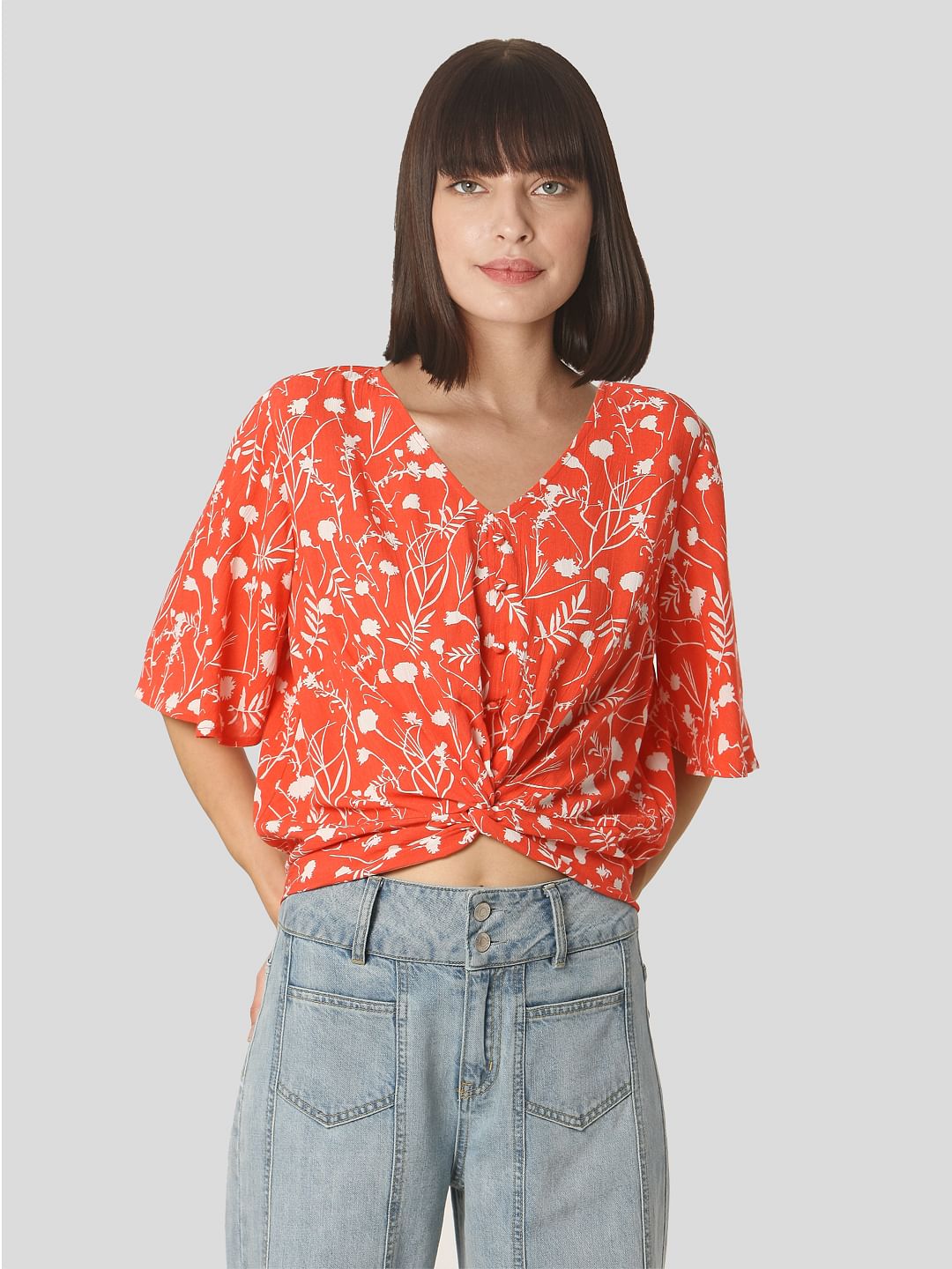 Orange Tropical Print Top