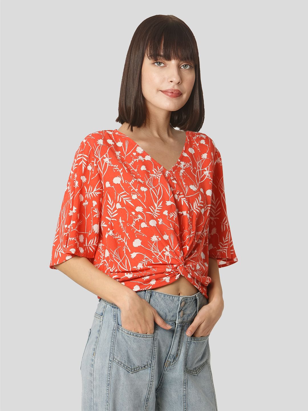 Orange Tropical Print Top