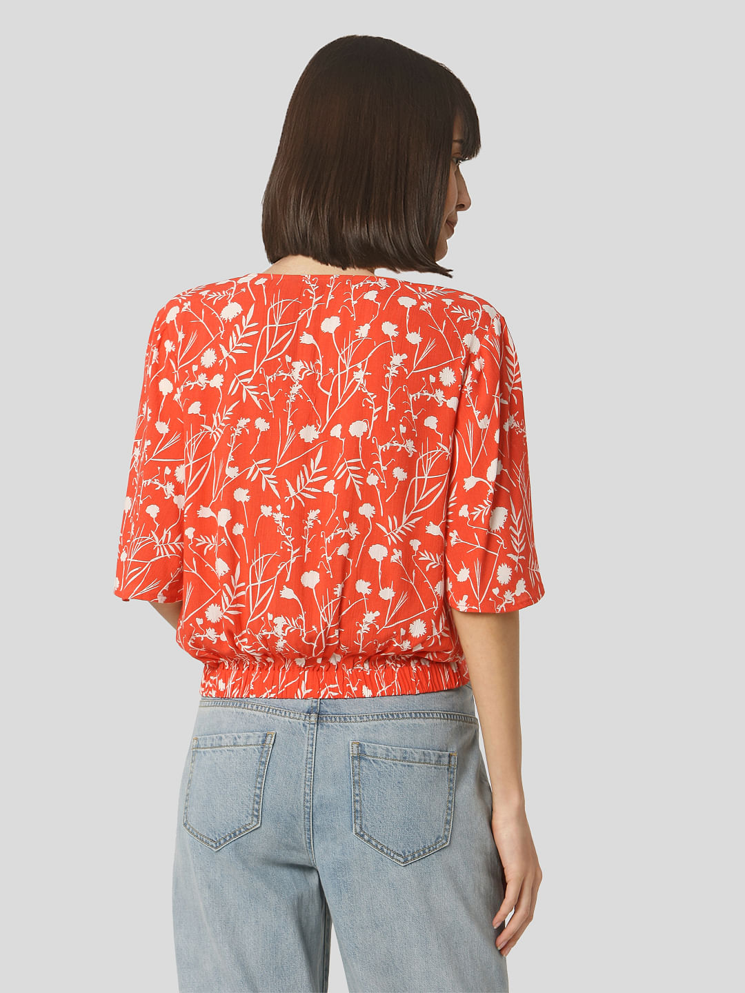 Orange Tropical Print Top