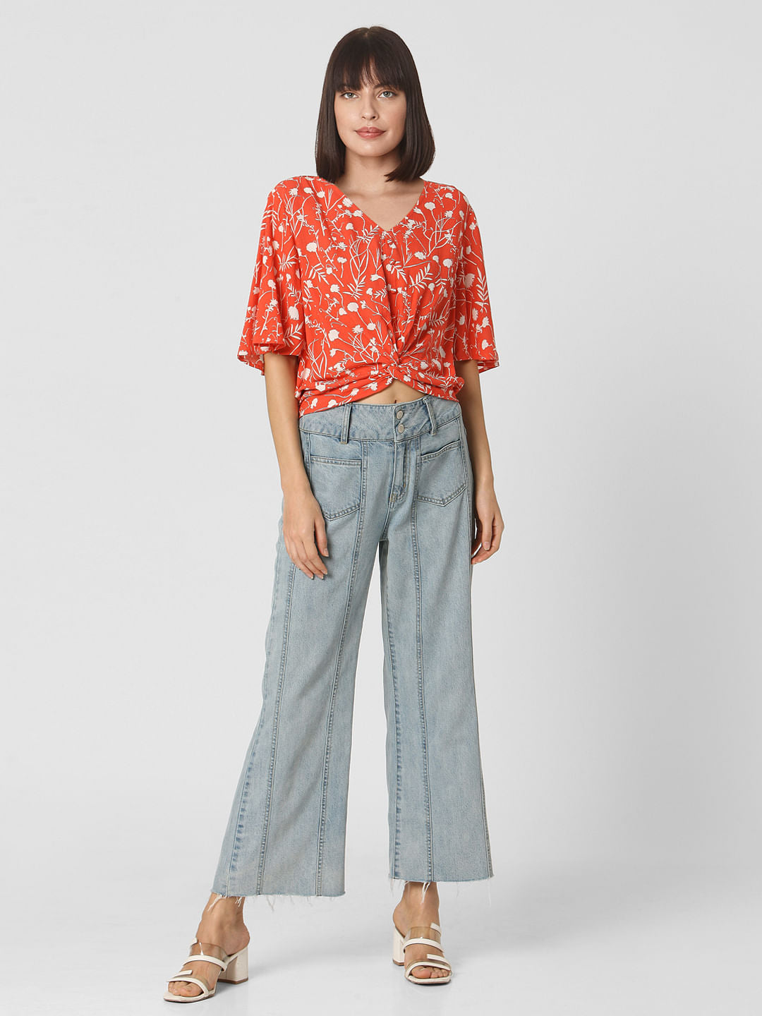 Orange Tropical Print Top