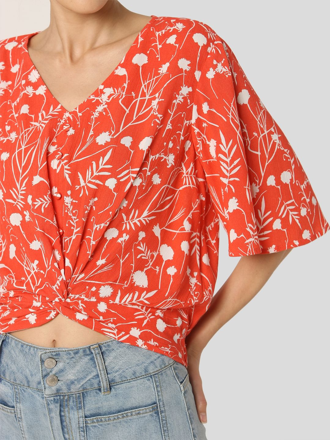 Orange Tropical Print Top