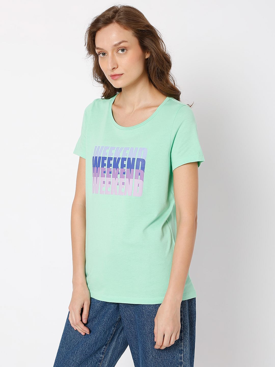 Green Text Print T-Shirt