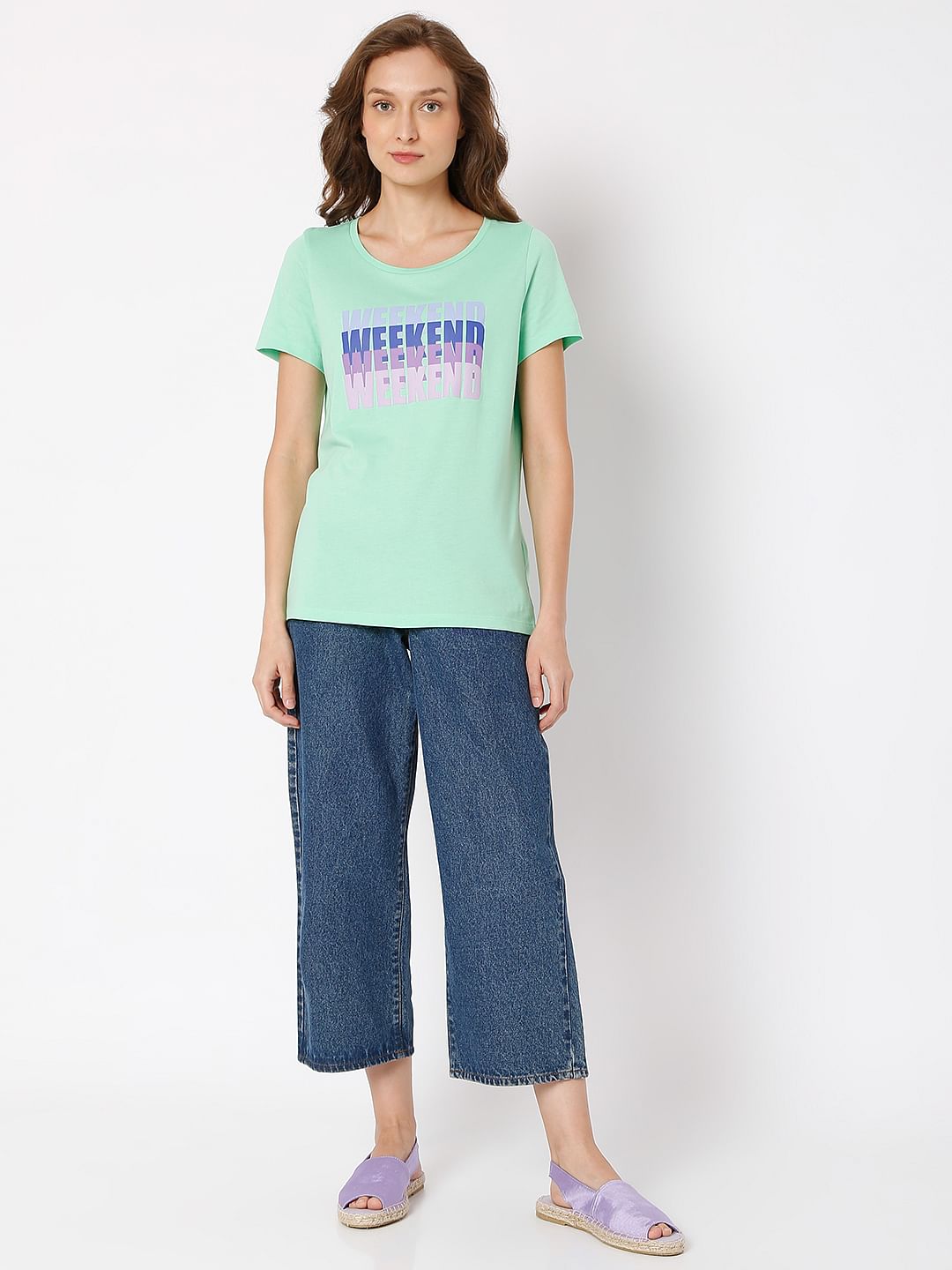 Green Text Print T-Shirt