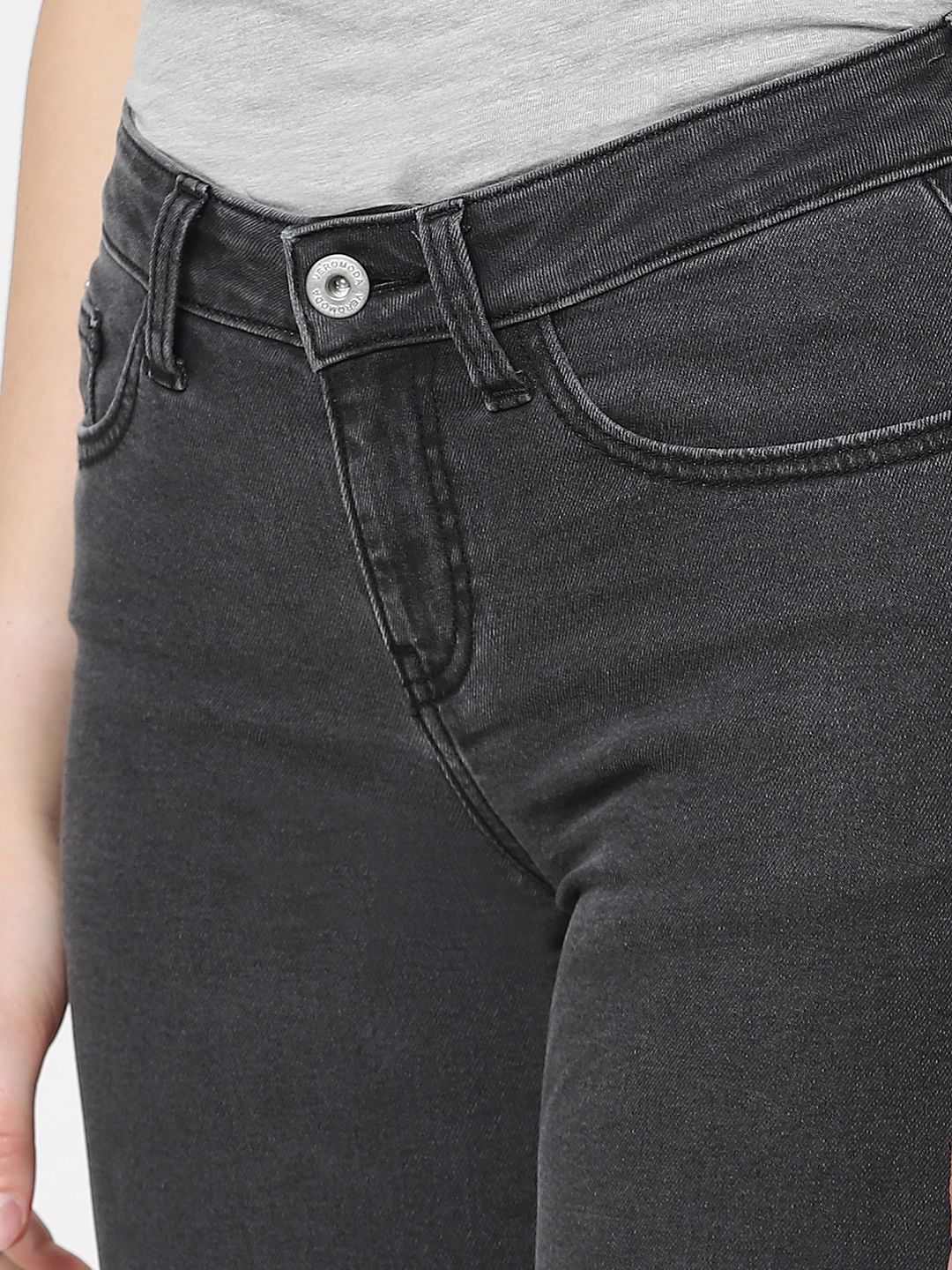 Grey Mid Rise Pushup Wendy Skinny Jeans