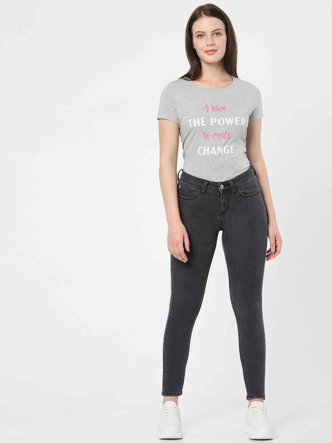 Grey Mid Rise Pushup Wendy Skinny Jeans