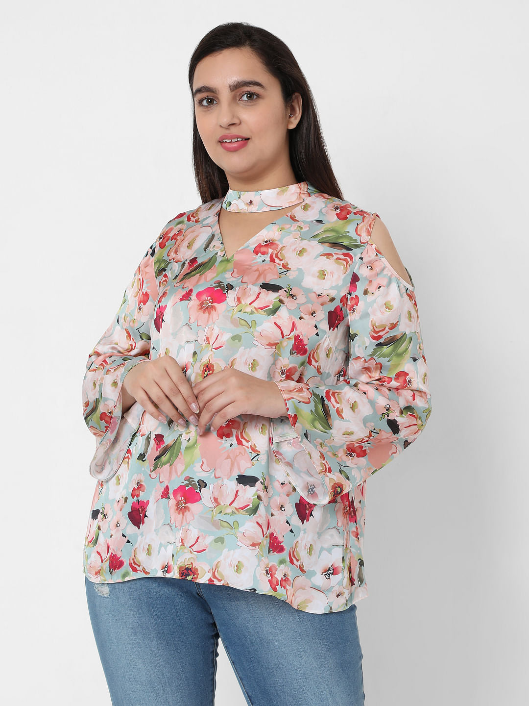 Curve Green Floral Top