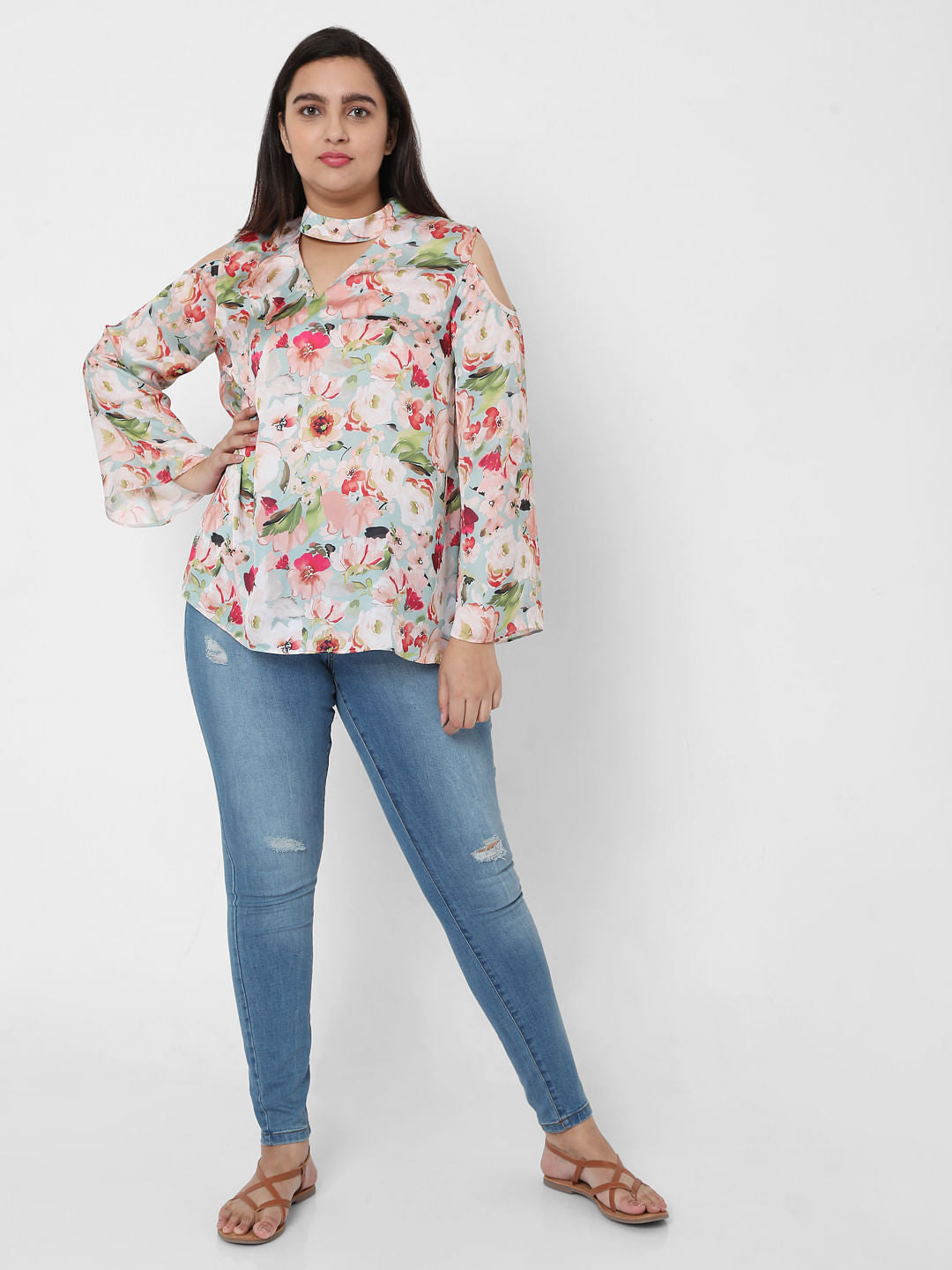 Curve Green Floral Top