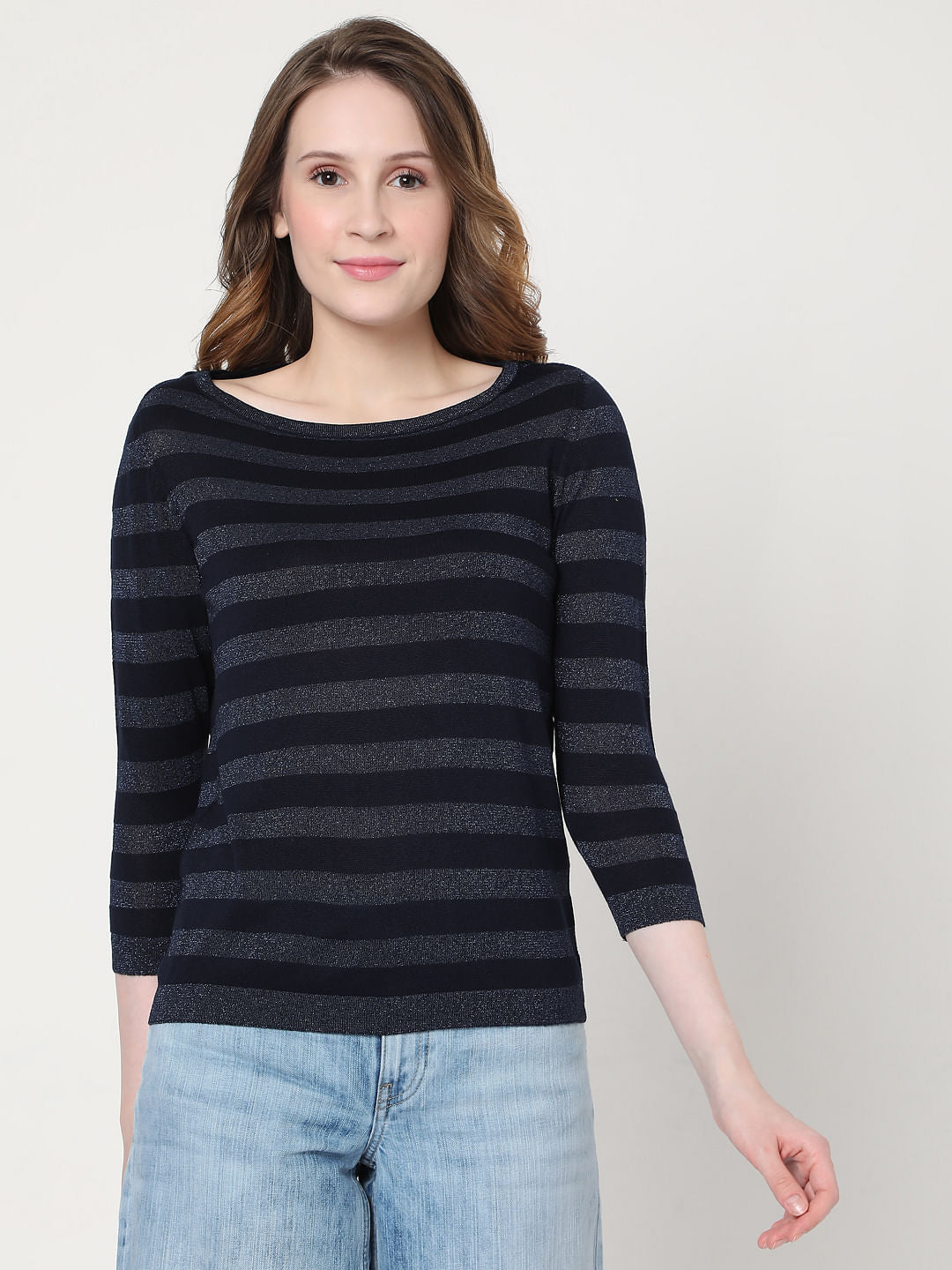 Blue Striped Knit Top
