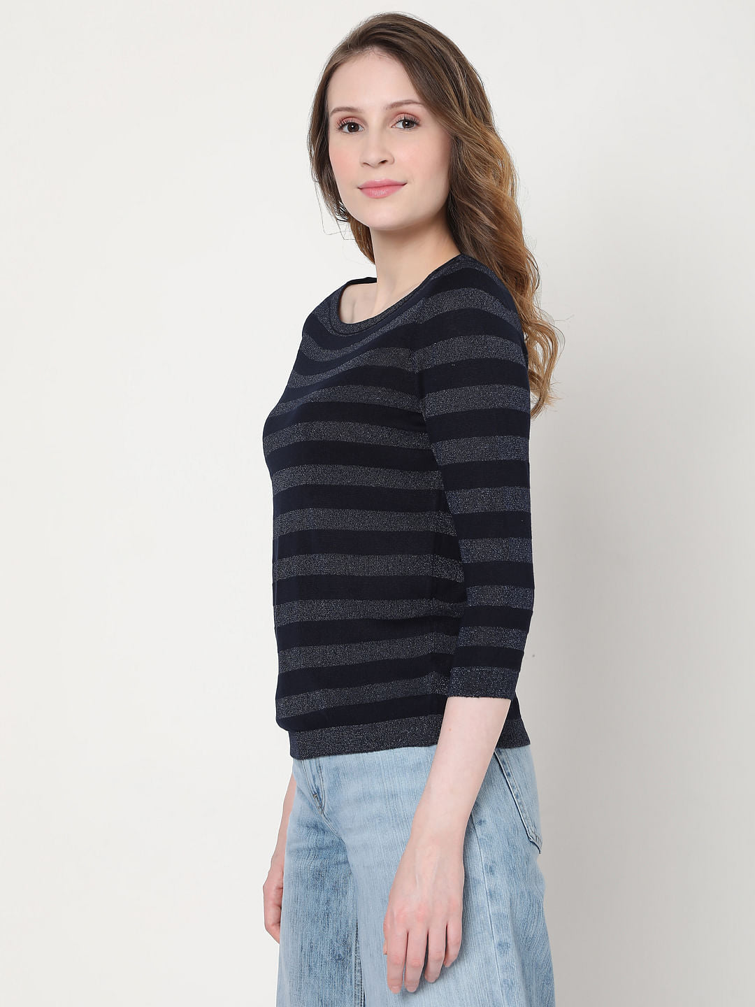 Blue Striped Knit Top