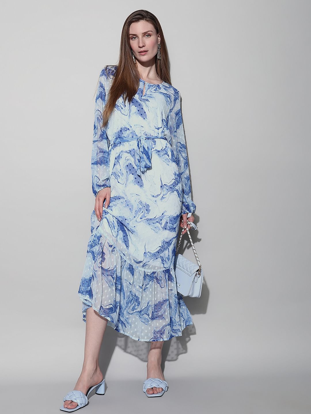Light Blue Abstract Print Dress