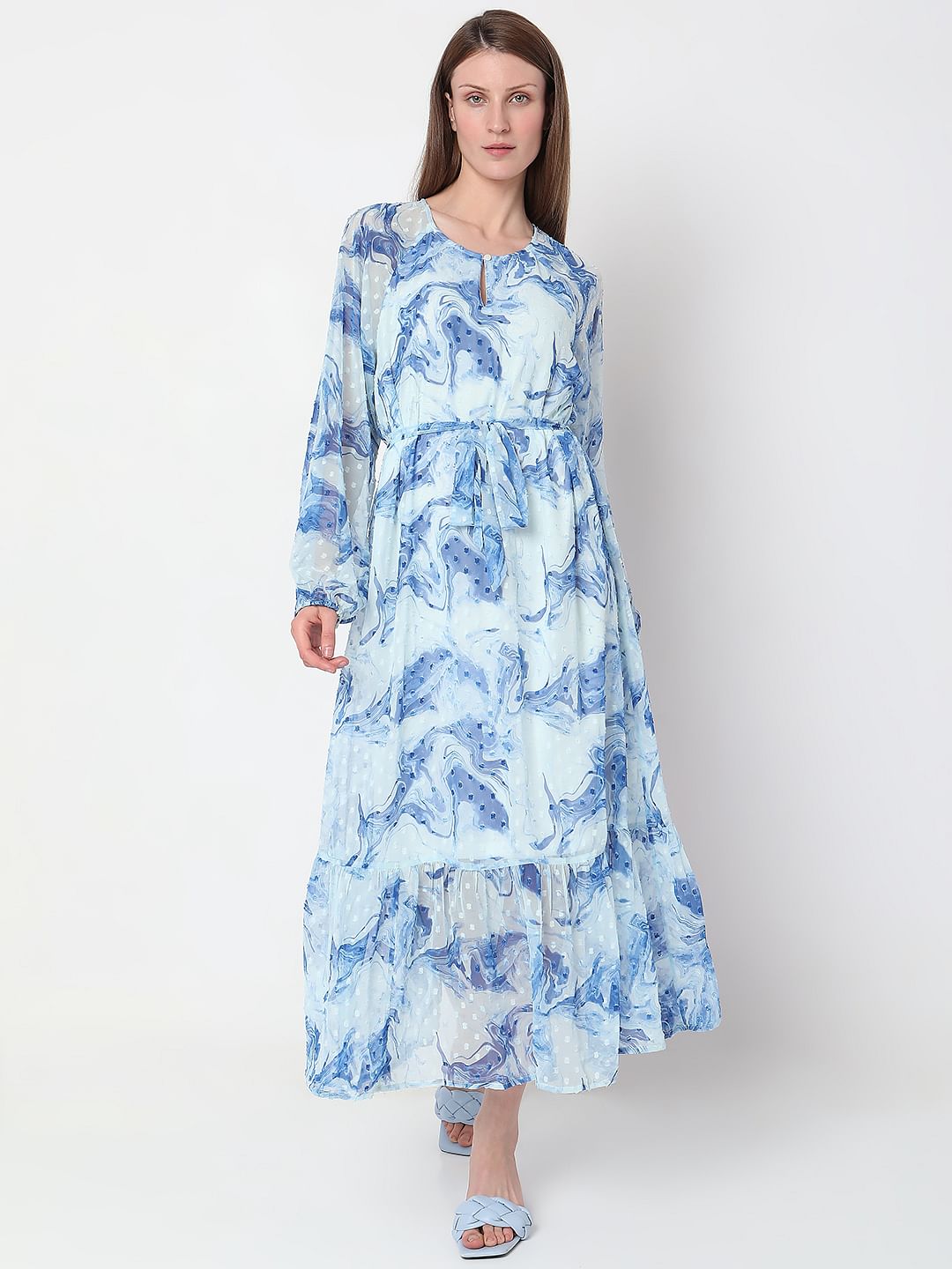 Light Blue Abstract Print Dress