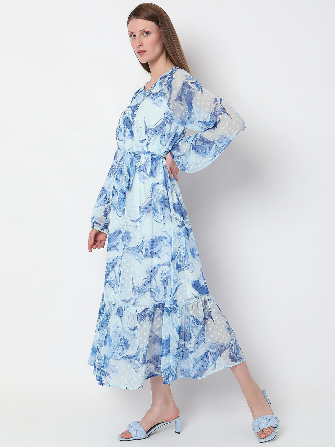 Light Blue Abstract Print Dress