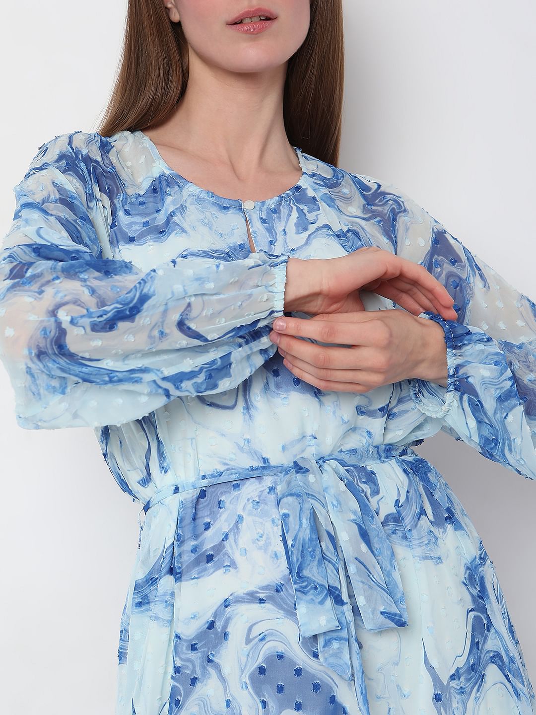 Light Blue Abstract Print Dress