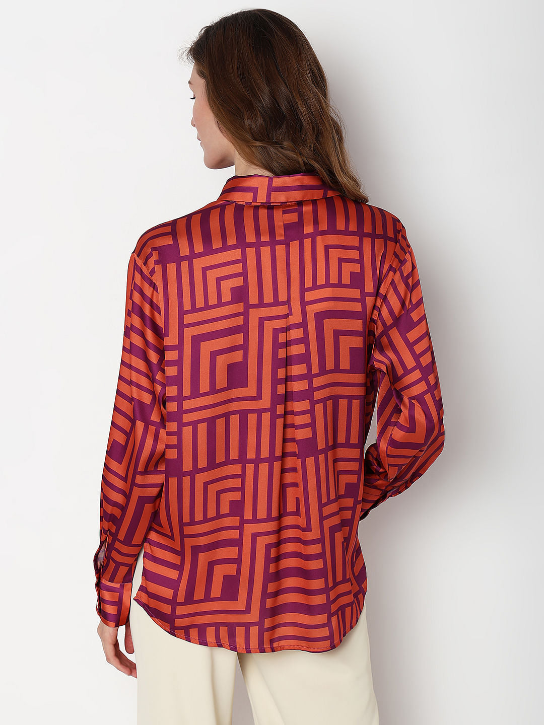 Coral Striped Satin Shirt