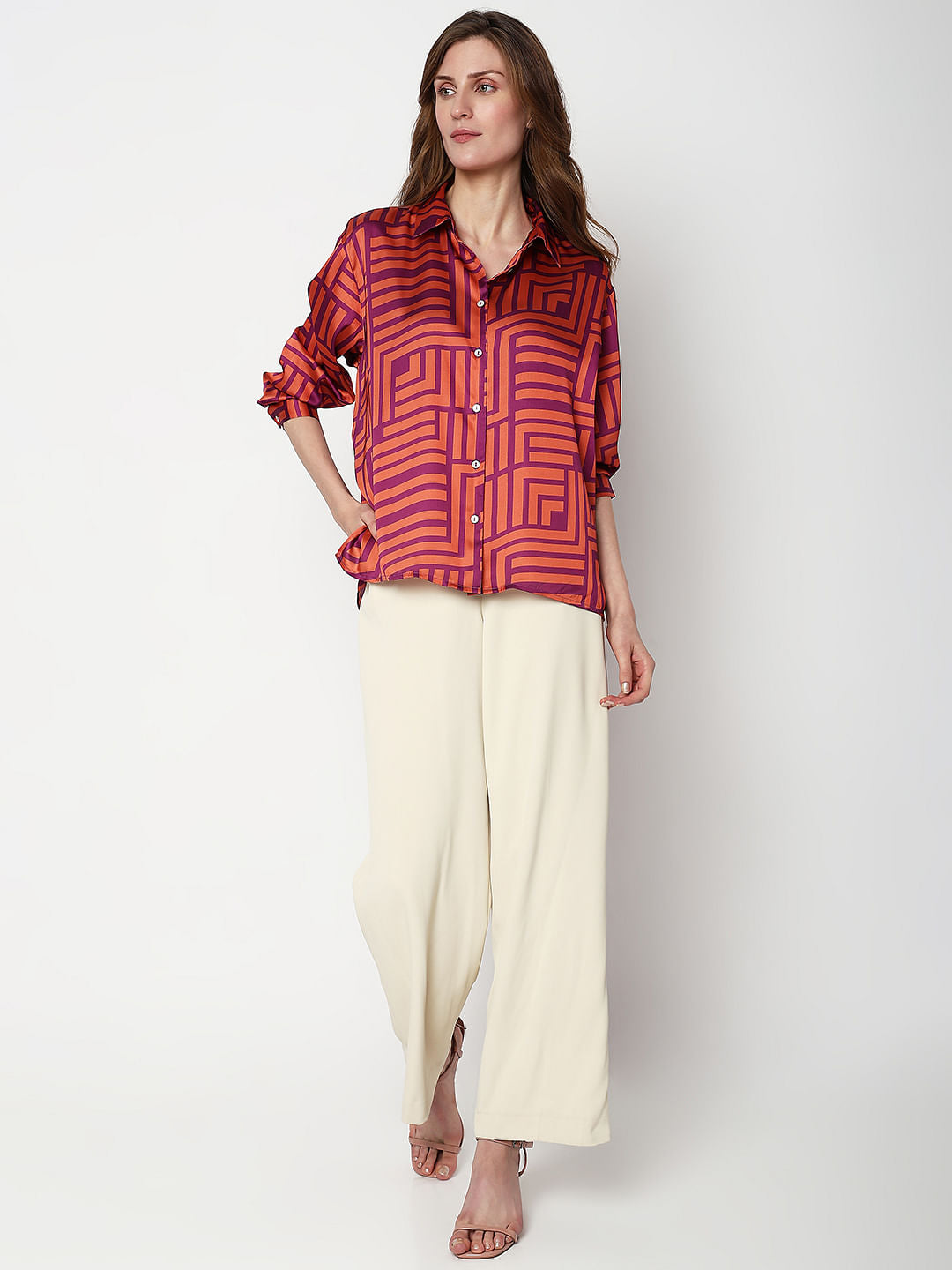 Coral Striped Satin Shirt