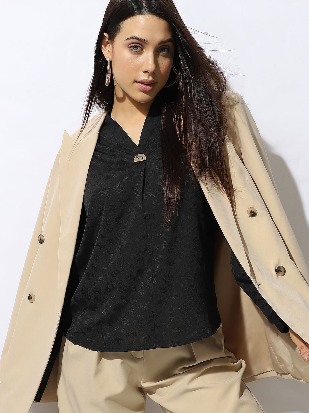 Black Jacquard Printed Top