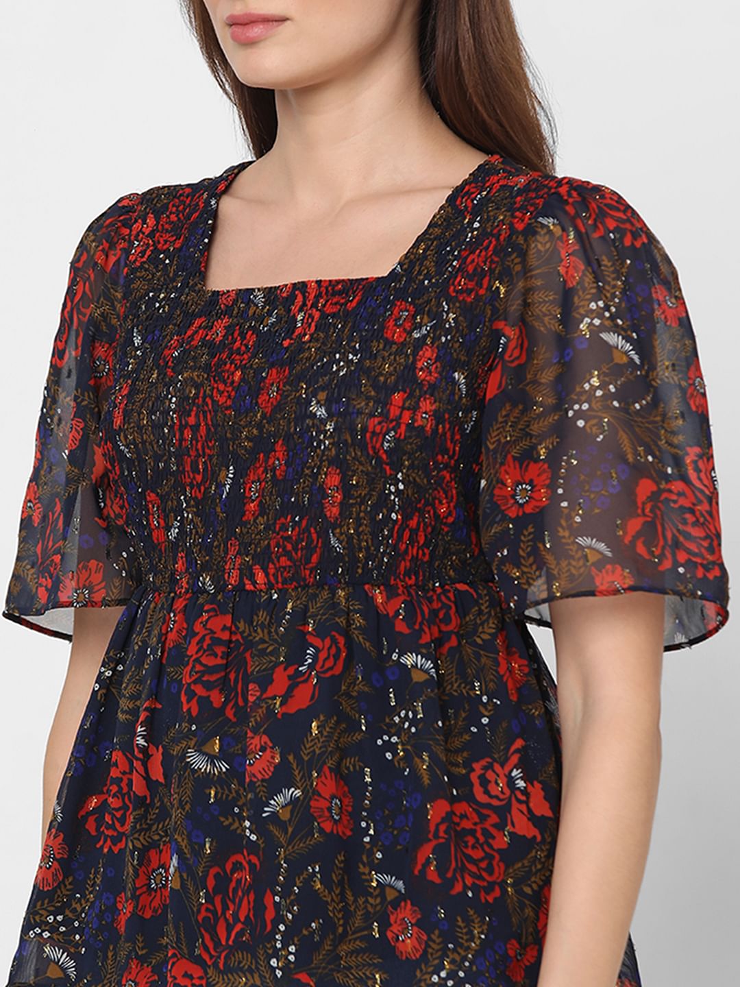 Navy Blue Rose Printed Top