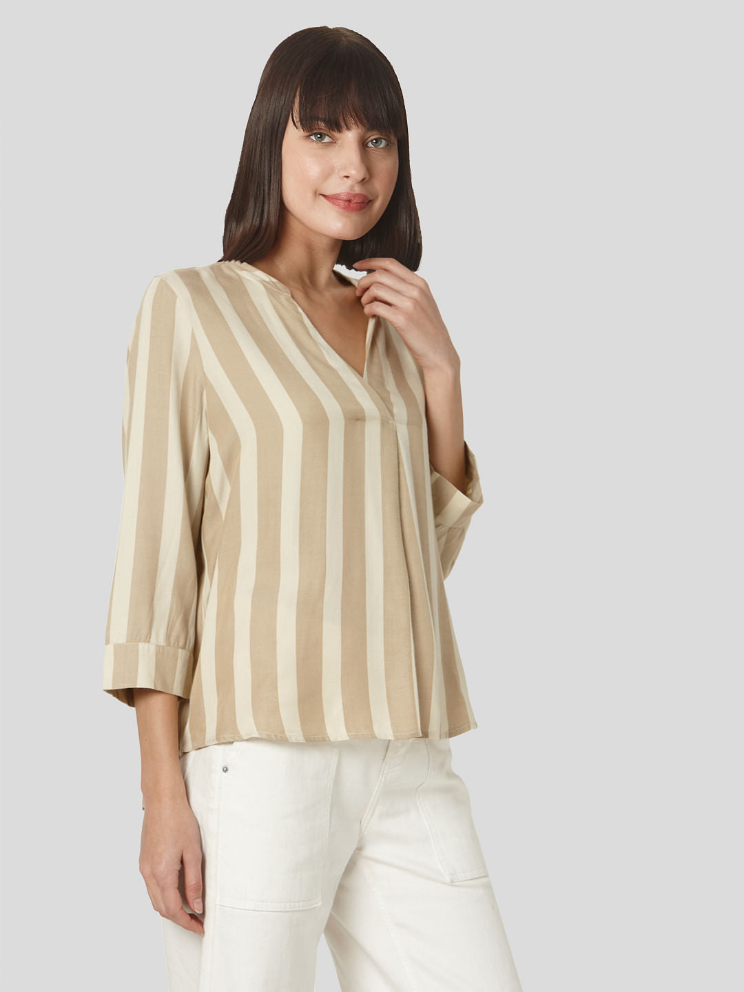 Beige Striped Top