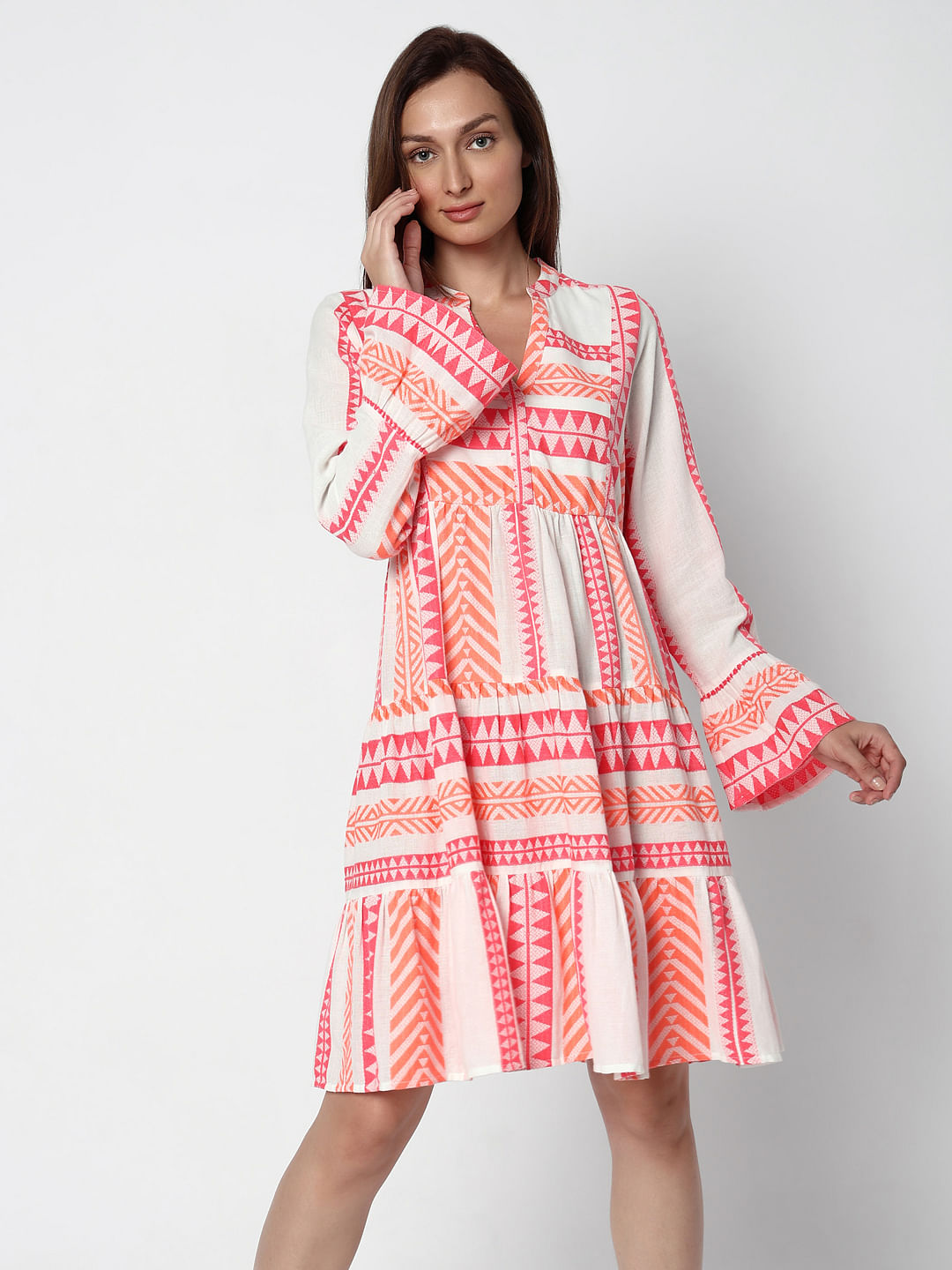 Coral Pink Printed Shift Dress