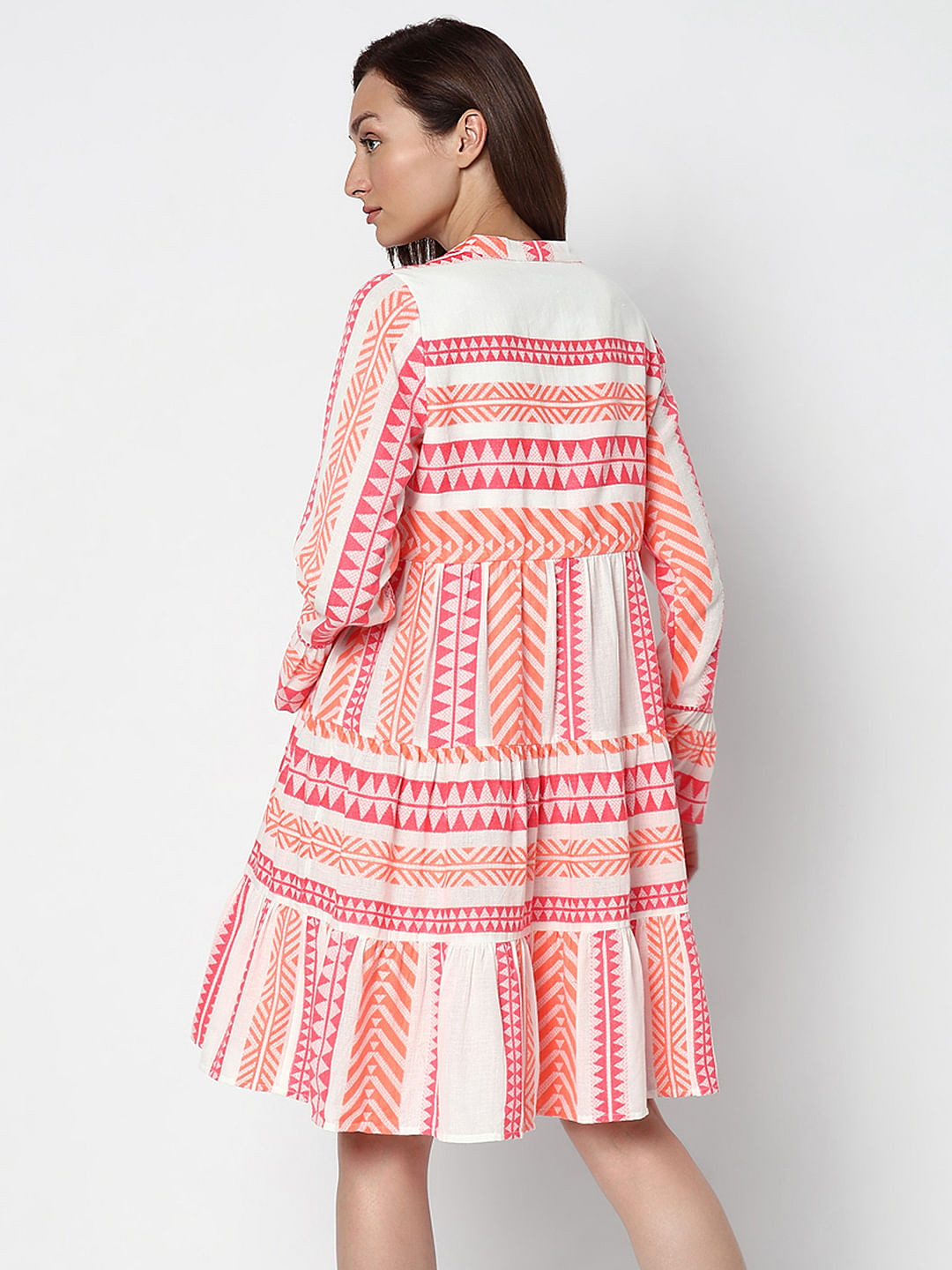 Coral Pink Printed Shift Dress
