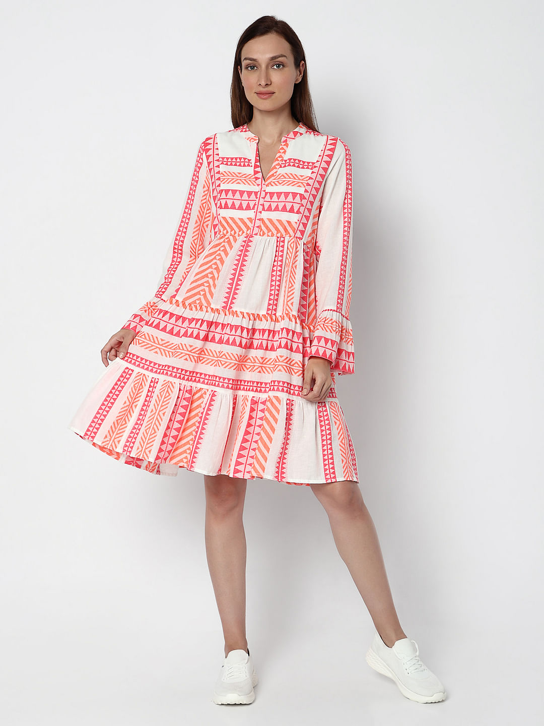 Coral Pink Printed Shift Dress