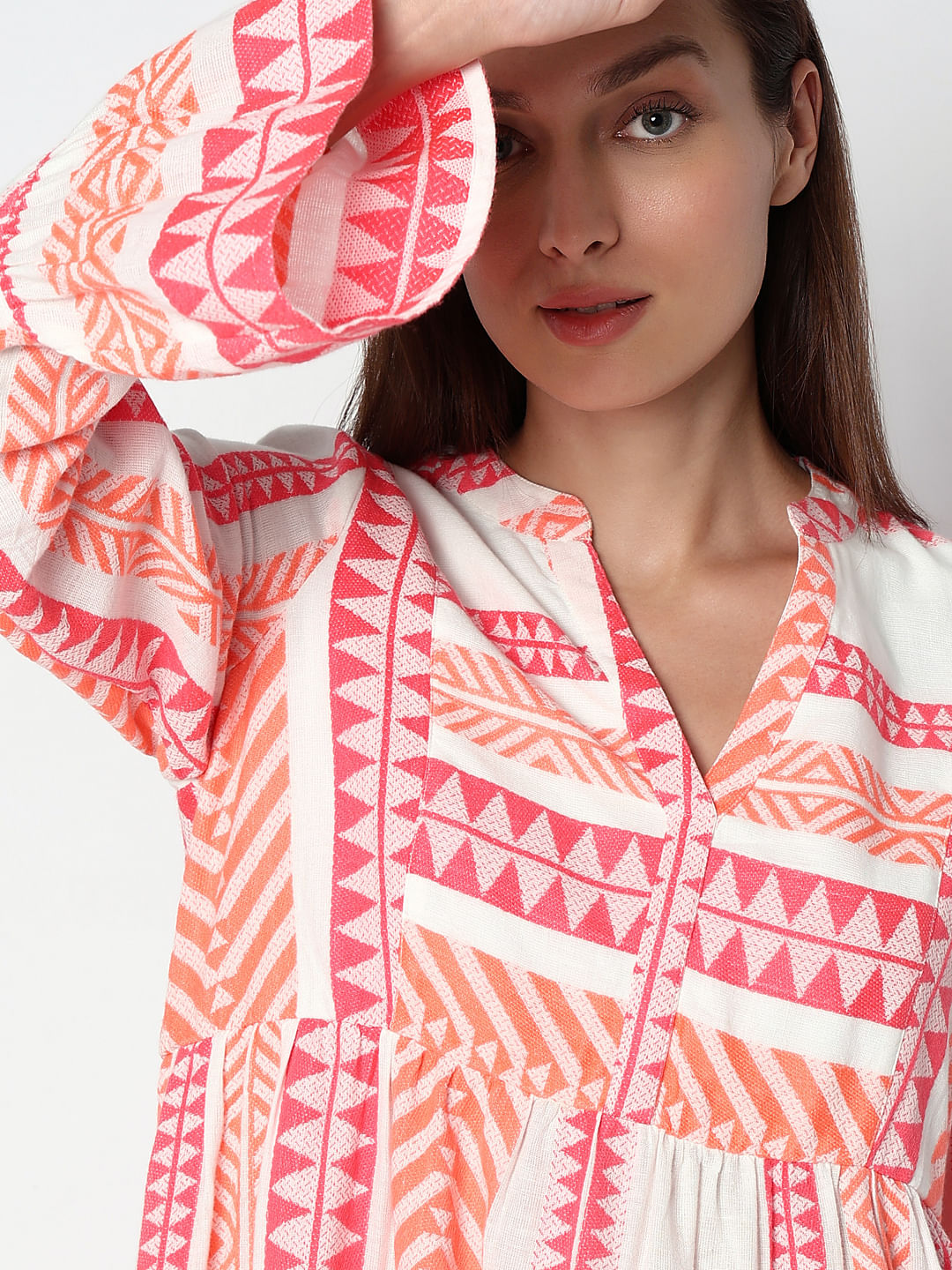 Coral Pink Printed Shift Dress