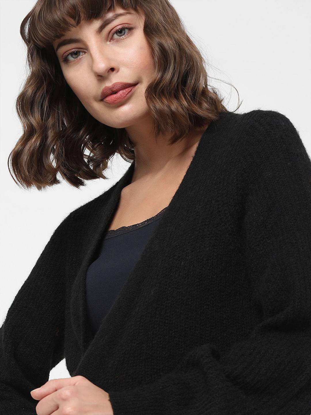 Black Front Open Cardigan