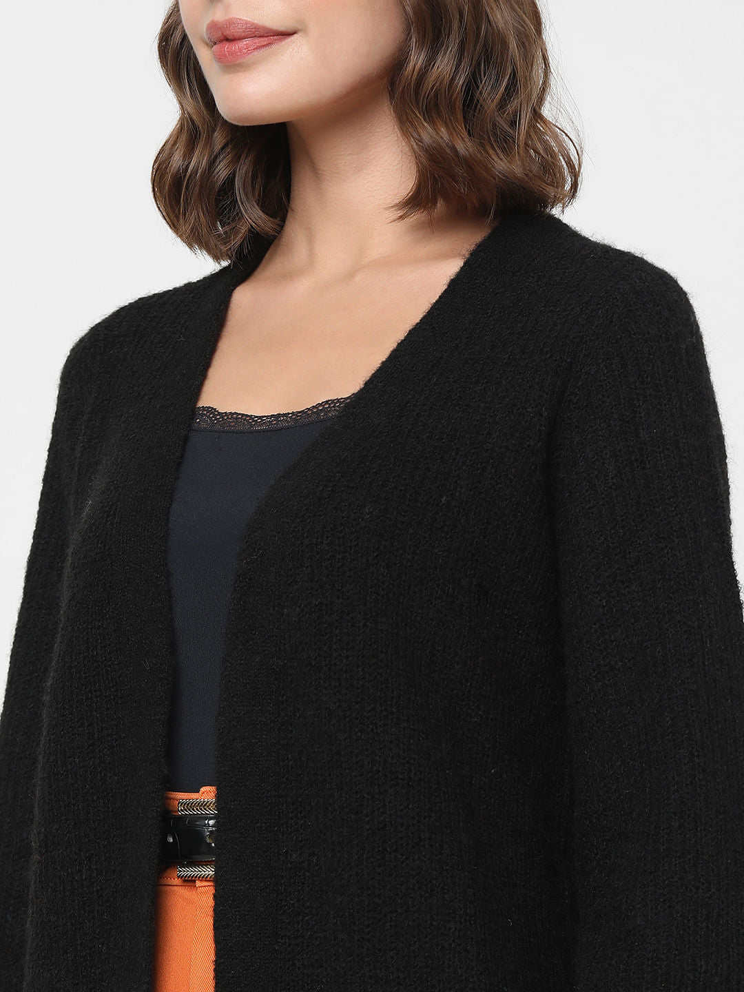 Black Front Open Cardigan