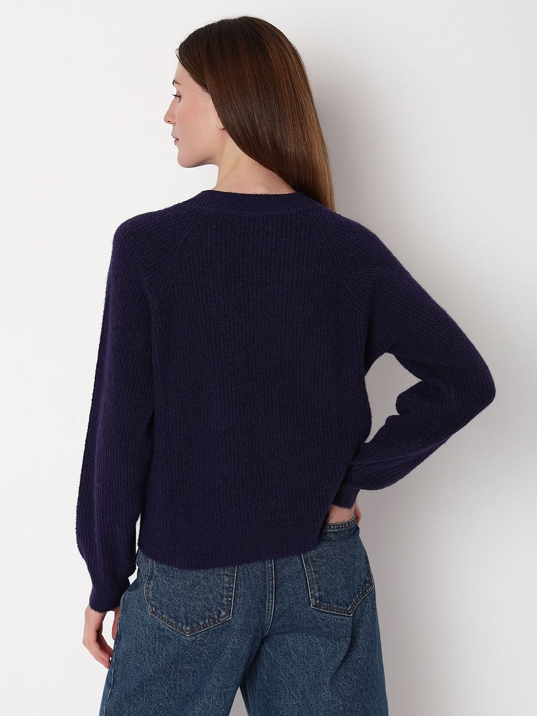 Navy Blue Button Detail Pullover