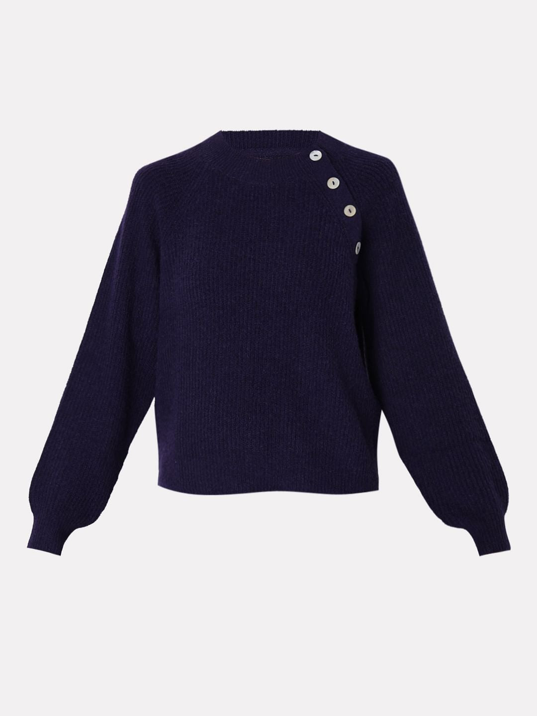 Navy Blue Button Detail Pullover