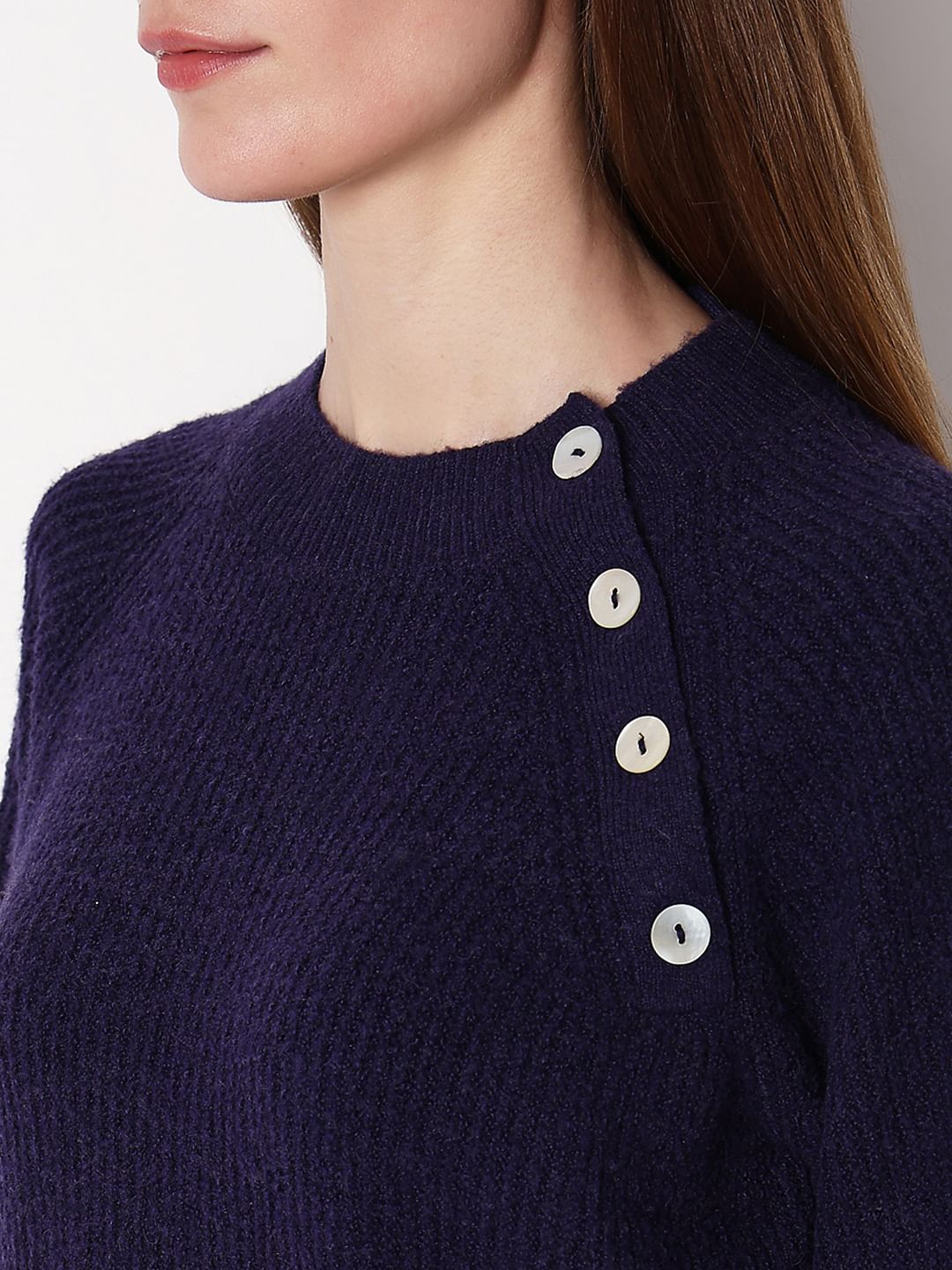 Navy Blue Button Detail Pullover