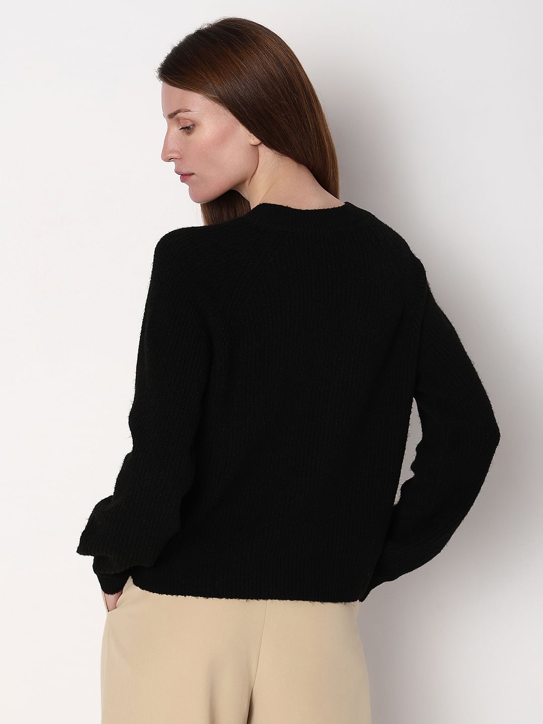 Black Metal Button Detail Pullover