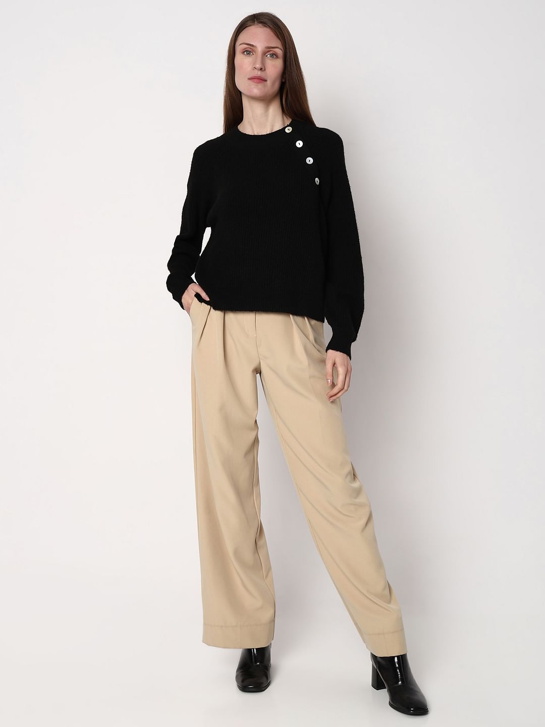 Black Metal Button Detail Pullover
