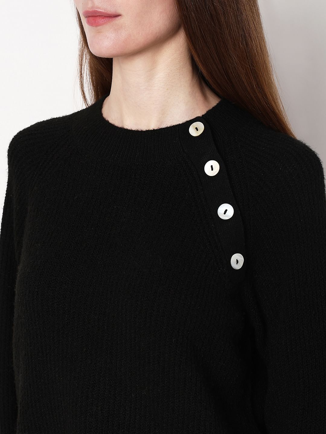 Black Metal Button Detail Pullover