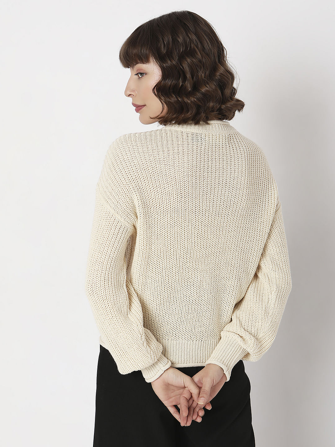 Beige Jacquard Knit Pullover