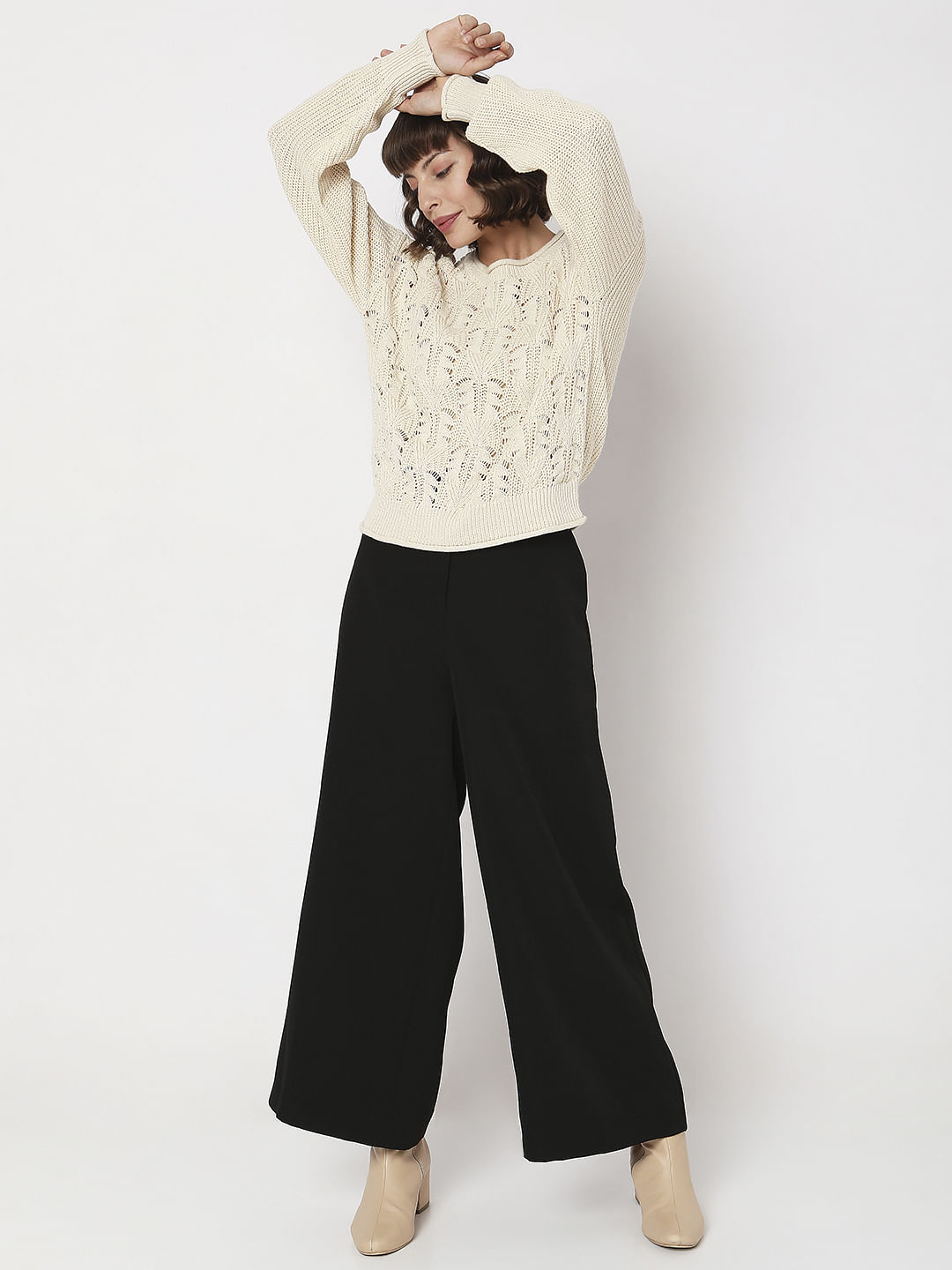 Beige Jacquard Knit Pullover