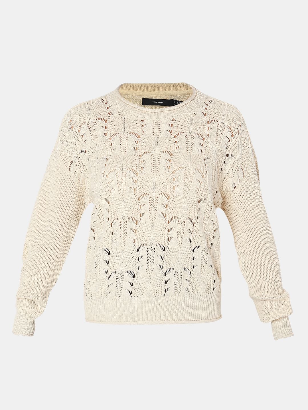 Beige Jacquard Knit Pullover