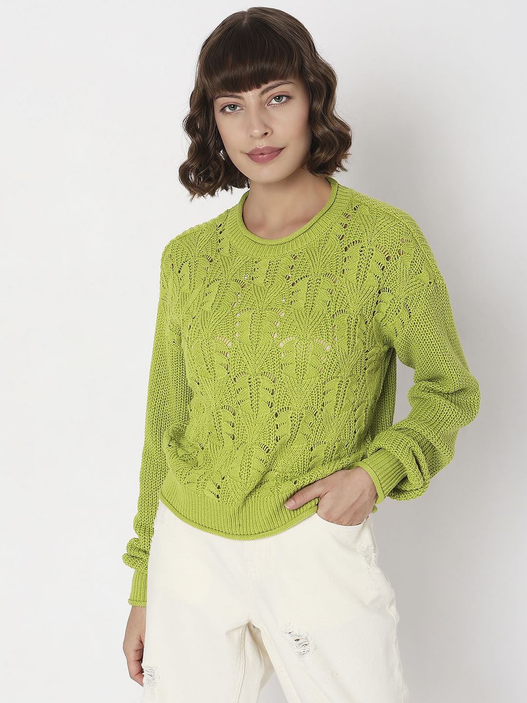Green Jacquard Knit Pullover