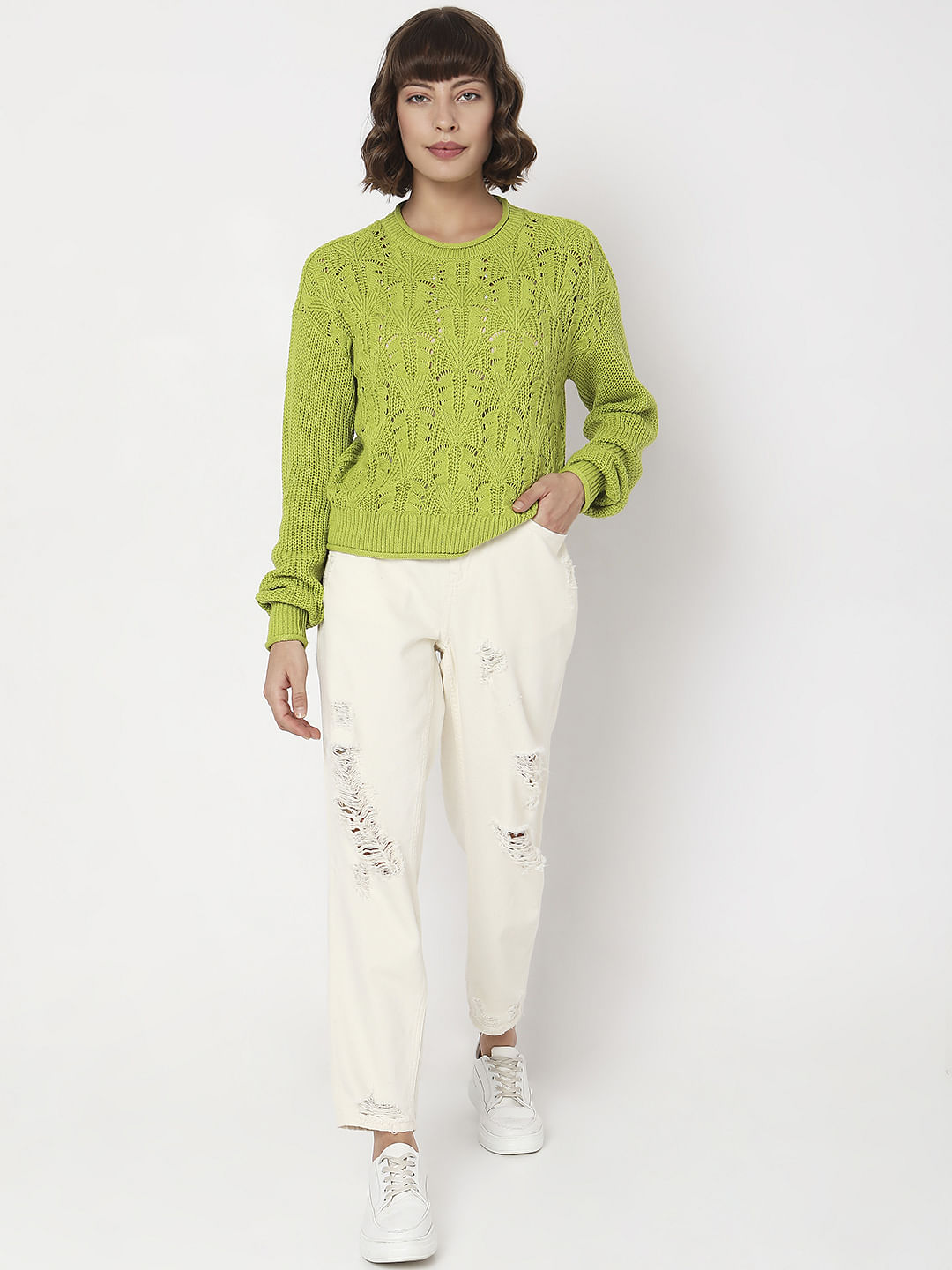 Green Jacquard Knit Pullover