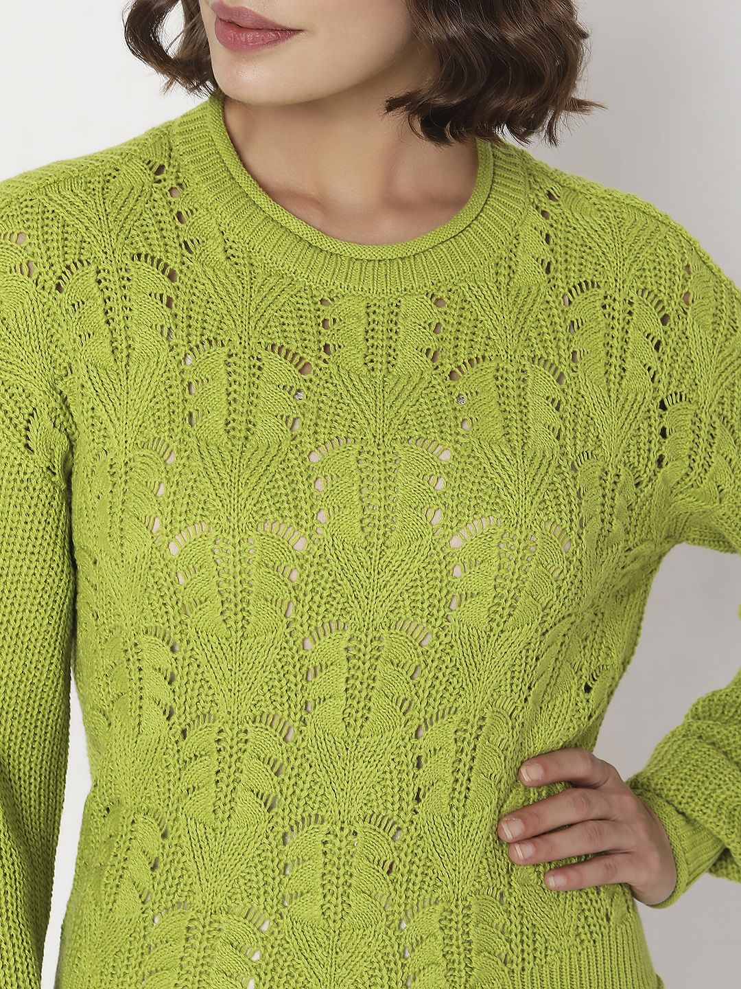 Green Jacquard Knit Pullover
