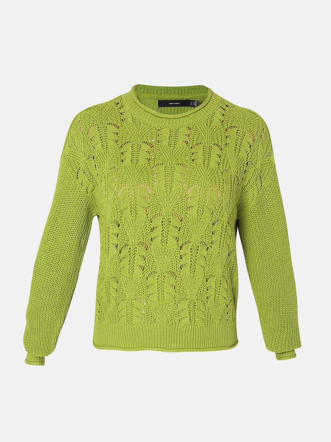Green Jacquard Knit Pullover